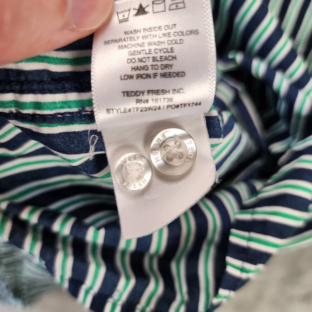 Teddy Fresh Shirt Men's XL Blue Green Striped Button Up Oxford Embroidered - Picture 11 of 11